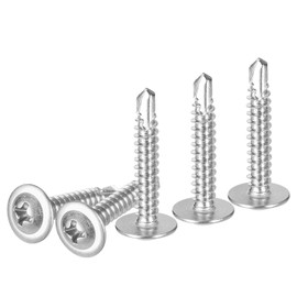 DTGN #8x1 Sheet Metal Screws - 100Pack - for Wood, Furniture - 410 Stainless Steel Phillips Round Head Washer Drill Tail Self Tapping Screws - Silver