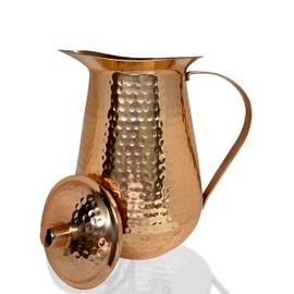 BOLD & DIVINE 2 Liter Copper Pitcher, Hand Hammered, Classic, Copper Color, With Lid