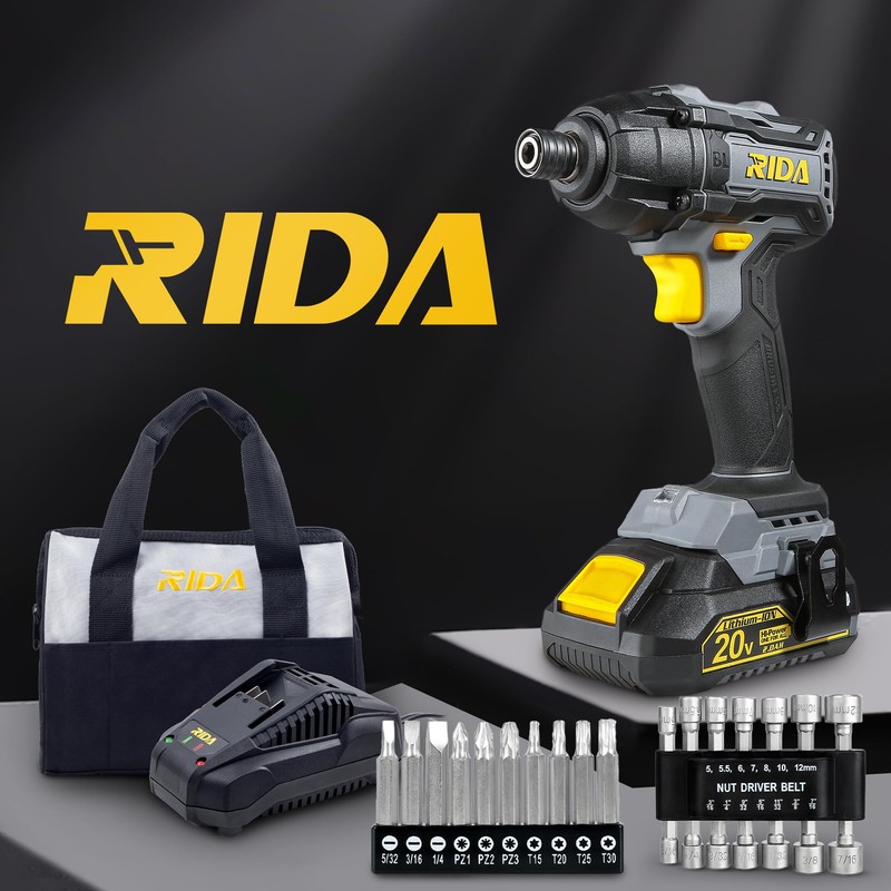 RIDA Cordless Brushless Impact Driver 180N.m, 20V Electric Impact Drill/Driver