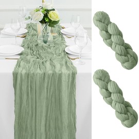 2Pack Sage Green Cheesecloth Table Runner 10FT Gauze Cheese Cloth Table Runner 35 x 120 Inch Long Boho Table Runners Rustic Sheer Table Runners for Wedding Bridal Baby Shower Decor