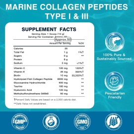 Healthy Wild Caught Fish Marine Collagen Powder 16oz, MSM + GC, Keto,Non-GMO,5