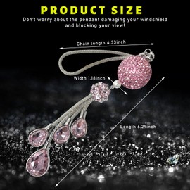 Suvnie Bling Ball and Drops Car Hanging Pendant, Crystal Auto Rearview Mirror Ornament for Women Girls, Universal Sparkly Vehicle Interior Decor Accessories (Pink Ball+Pink Teardrop)