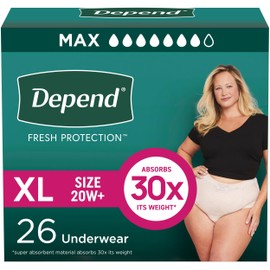 Depend Fresh Protection Adult Incontinence & Postpartum Bladder Leak Underwear for Women, Disposable, Maximum, Extra-Large, Blush, 26 Count, Packaging May Vary