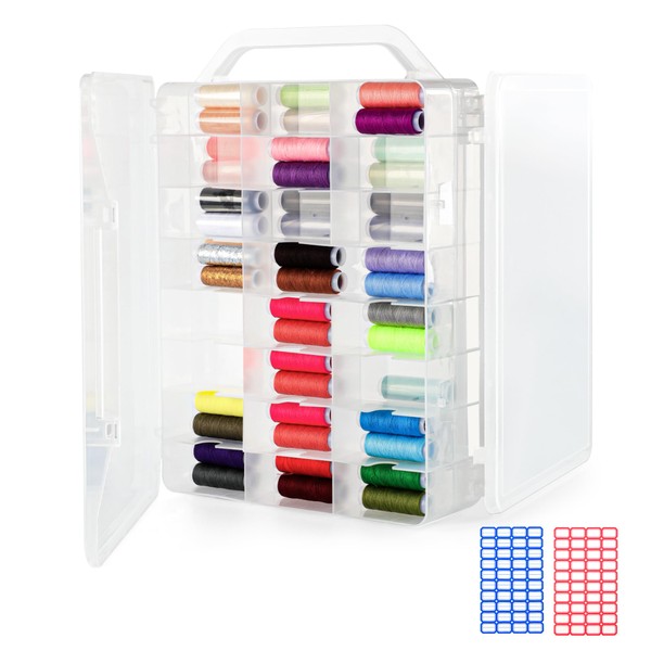 EHIOR Double-Sided 46 Grids Thread Holder Organizer Portable Clear Plastic