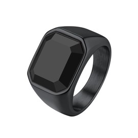 Richsteel Men's Ring Stone Agate Biker Ring Poing Force Stainless Steel, Non-Precious Metal, Onyx