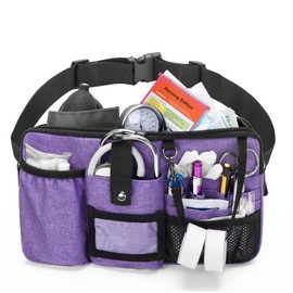 Trunab Utility Nurse Fanny Pack with 12 Essential Tool Pockets, Tape Holder, Adjustable Waist Belt, Medical Organizer Pouch for Nurse, Doctor Purple