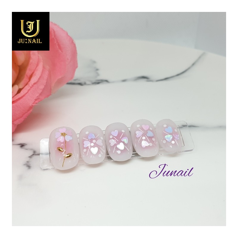Flower Cheek Handmade Nail Tips - Long Round Square /