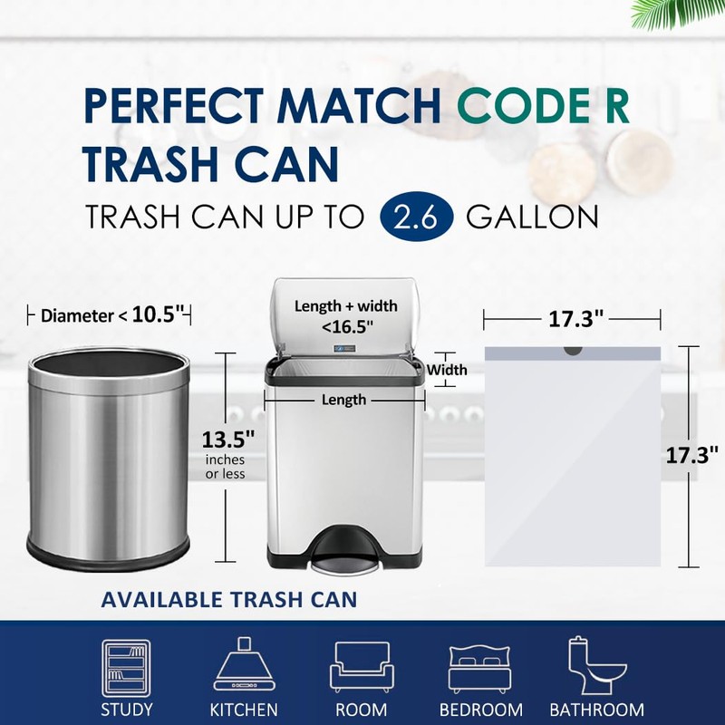 2.5 Gallon/10 Liter 100 Counts Strong Drawstring Trash Bags Garbage