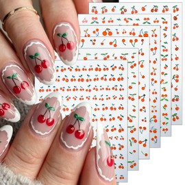 6 Sheets Fruit Nail Stickers for Nail Art 3D Self-Adhesive Cherry Nail Art Stickers Summer Nail Decals Cute Red Cherry Nail Design Sticker Supplies for Women DIY Nails Decoration