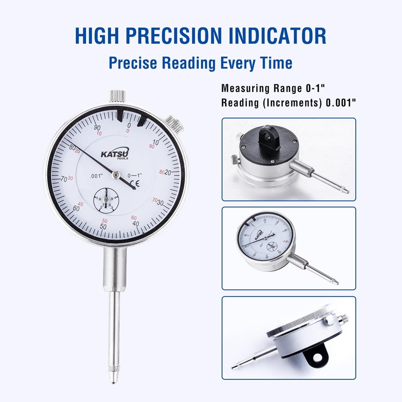 KATSU Tools Dial Indicator with Magnetic Base 0-1.0" Tester Gauge
