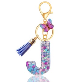 TRAVELKNOT Women's Keyring, Letter Butterfly Tassels, Cute Girl Purple Initial Keyring for Car Favors Backpack, Purple2J, J