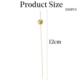 100 Pcs Cocktail Picks, 12 CM Toothpicks for Appetizers, Bamboo Cocktail Sticks Skewers for Drinks, Desserts, Charcuterie, Wedding Party Fancy Toothpicks, Gold Pearl Mini Food Picks Decorative