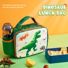 WAWSAM Dinosaur Lunch Boxes for Boys - Insulated Kids Lunch Box for Boys Toddler Lunch Bag for Preschool School Kindergarten Elementary Primary Picnic Thermal Lunch Bag with Handle and Bottle Pocket