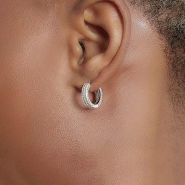 QueenBee Silver Plated Zirconia Huggie Hoop Earrings, Double Line Cubic Zirconia Hoops, Male Accessories, Cuff Circle Jewelry, Sparkling Earrings, Valentine's Day Gift for Him, Father's Day Present