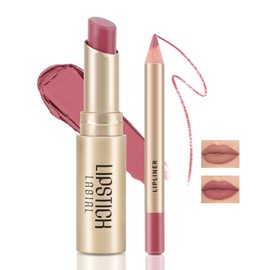 Boobeen Lip Liner and Lipstick Set, Ultra Long-Lasting Nude Matte Lip Liner Cream Lipstick Waterproof Lip Colour Set of 2