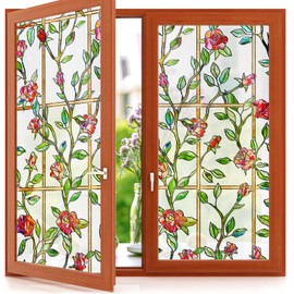 SUNBABY Stained Glass Window Film:287,3D Decorative Window Privacy Film,Window Decals,Non-Adhesive Heat Control Anti UV Vinyl Static Clings,23.6 x 35.4 Inches