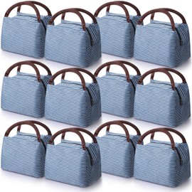 Nuogo 12 Pieces Insulated Lunch Bag Reusable Box Thermal Lunch Leakproof Tote Bag for Women Men Office Work Picnic Beach Fishing(Navy)