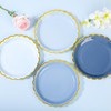 AimFun Dusty Blue Scalloped Party Plates Gold Foil Border Paper
