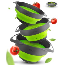 Bergmeister Foldable Bowl Set 3-in-1 with Colander, Noodle Strainer 1.7 L / 2.8 L, Multifunctional Dishwasher Safe Space Wonder for Any Home as well as Outdoor, Camping, Kitchen, multicolour