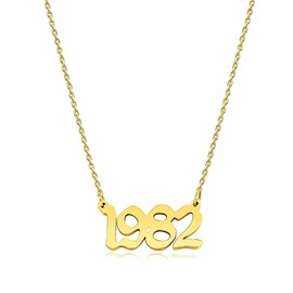 Ovian Birth Year Number Necklace for Women 18K Gold Plated Stainless Steel Birthday Pendant Necklace Memorable Anniversary Jewelry, Gold, No Gemstone