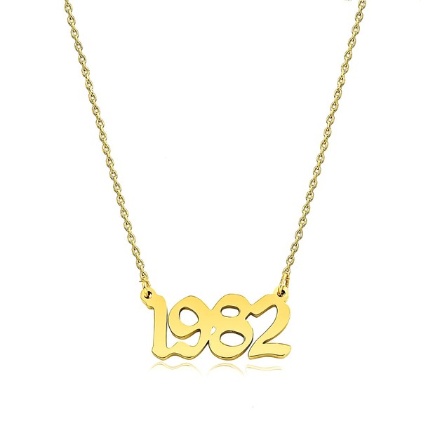 Ovian Birth Year Number Necklace for Women 18K Gold Plated
