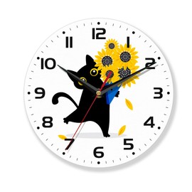 AZCXOIC Wall Clock,Black Cat Wall Clock Decorative,Sunflower Kitchen Wall Clock Battery Operated-10 Inch Round Bathroom Wall Clock Silent Non-Ticking