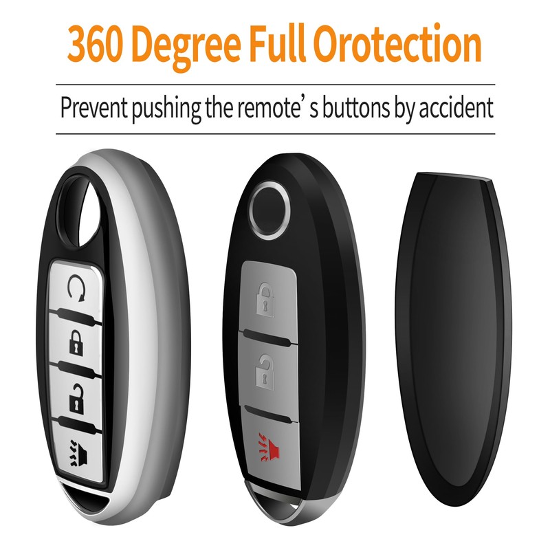 Compatible with Nissan Key Fob Cover with Leather Keychain,Soft TPU