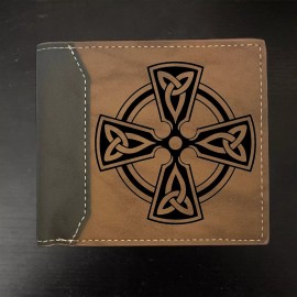 Leather Customs Irish Celtic Cross Leather Wallet Bifold Premium Quality NEW