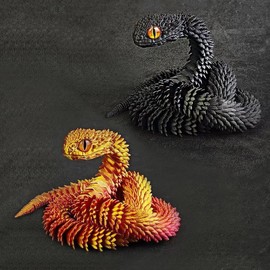 WUQIREN 2PCS 18'' 3D Printed Snake,3D Printed Animals,Like Movable Snake Realistic Slithering Design,(Black-Gold and Red-Gold)