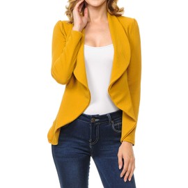 MINEFREE Women's Long Sleeve Classic Draped Open Front Lightweight Blazer Solid Mustard 1XL