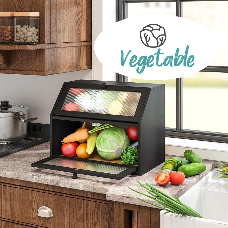 Vriccc Large Bread Box for Kitchen Counter, Double Layer Black