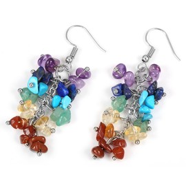 JSDDE Natural Reiki Healing Crystal Gemstone Earring, Tumble Chip Stone Dangle Hook Earring for Women (7 Chakra)