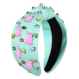 vokone Easter Headbands for Women Girls Cute Easter Bunny Headband Jeweled Crystal Embellished Knotted Headband Holiday Party Hair Accessories (Bunny Blue)