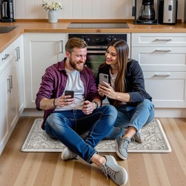 KIMODE Kitchen Mats Cushioned Anti Fatigue, Boho Vintage Grey 20"x39" Kitchen Rugs, Kitchen mats for Floor, Comfort Padded Kitchen Floor Mats for Sink, Laundry, Office, Desk