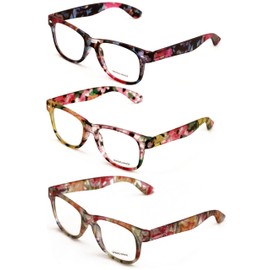 V.W.E. 3 Pairs Women Floral Mosaic Print Comfortable Classic Reading Glasses - Flower Readers (3 Assorted Pairs, 3.00, x)