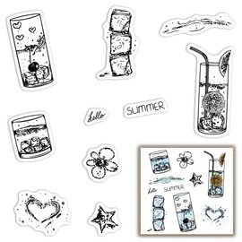 Summer Clear Stamps for Card Making, Flower Stamps Ice Cubes Lemonade Clear Rubber Stamps Flower Heart Stamps for Holiday Card Making Decor DIY Scrapbooking Transparent Album Decor Paper Craft