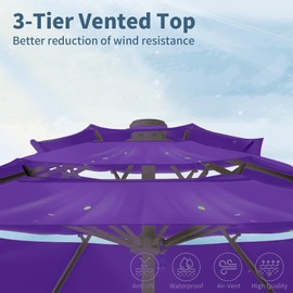 Tobeos 9FT 3 Tiers Patio Umbrella With Auto Tilt And Crank, Outdoor Table Market Umbrella with 8 Sturdy Ribs for Garden, Lawn, Deck, Backyard and Pool (Dark Purple)