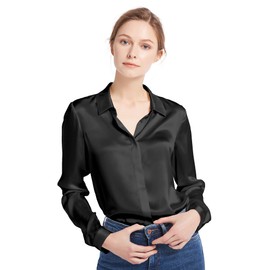 LilySilk Women's Silk Blouse 100% 22MM Silk Button-Down Shirt Long Sleeves Classic Timeless Top for All Seasons Casual Business, Black S