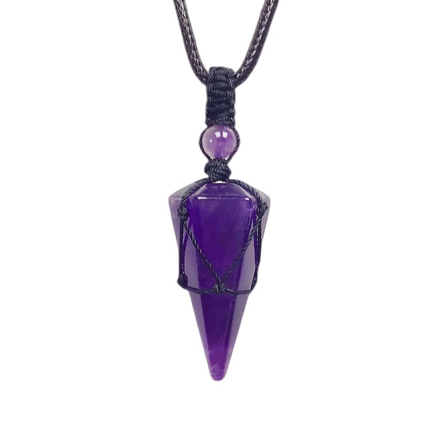 EDEN'S CALL Healing Crystal Point Pendant Necklace for Men and Women Adjustable Hexagonal Pointed Pendant Pendulum, Amethyst