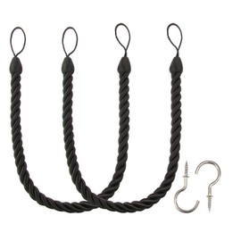 BEL AVENIR Curtain Tiebacks Ropes Tie-Backs, Handmade Curtain Holdbacks (Black, 2pack)