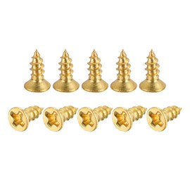sourcing map Brass Wood Screws, M2x5mm Phillips Flat Head Self Tapping Connector for Door, Cabinet, Wooden Furniture 100Pcs