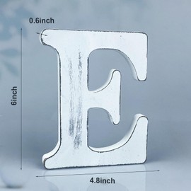 WOODOUNAI 6 Inch Rustic White Wood Letters Unfinished Wood Letters for Wall Decorative White Retro Standing Letters Sign Board Decoration for Craft Home Party Projects (E)