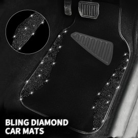 NBTEPEM Black Bling Car Floor Mats Full Set, Rhinestone Carpet Universal Fit Most Cars,SUV, Trucks, 4 pcs Sparkle Glitter Diamond Carpet for Women Girls with Anti-Slip Pad (Black Diamond)