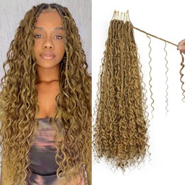 Boho Crochet Braids Pure Protein Fiber Close to Human Hair 24 Inch Goddess Box Braids with Soft Curls Bohemian Braids Crochet Hair for Black Women (24Inch #27)