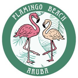 Blue Heron Two Flamingos Flamingo Beach, Aruba Car Truck Window Bumper Sticker Decal - Dark Green