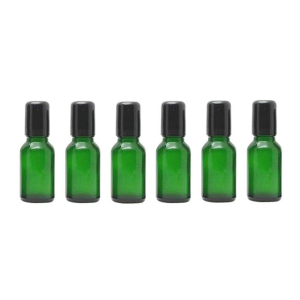 6PCS 20ml Empty Portable Green Glass Roll on Bottles With Stainless Steel Ball and Black Cap For Perfume Essential Oil Roller Bottles Vial Container Pot Jar Attar Bottle