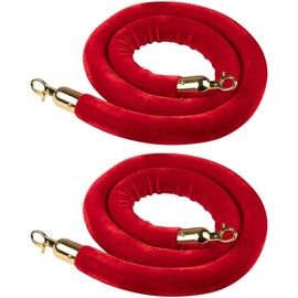 Juvale Red Velvet Stanchion Rope Set - Plush Velvet Rope Barriers & Gold Stanchions - Effortless Crowd Control & Line Dividers - Home Theater Decor & Movie Room Accessories - Set of 2, 5 ft