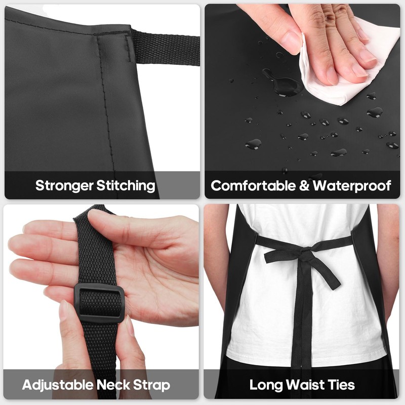 Gotega 3 Pack Waterproof Rubber Vinyl Apron Adjustable Bib Apron