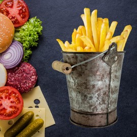 Vintage Rustic Mini Serving Buckets - 2 Galvanized Metal Buckets for Event Centerpieces, Parties, Picnics & Home Decor - Rustic Copper Effect with Wooden Handle