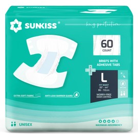 SUNKISS TrustPlus Adult Diapers with Maximum Absorbency, Disposable Incontinence Briefs with Tabs for Men and Women, Large, 60 Count (4 Packs of 15)